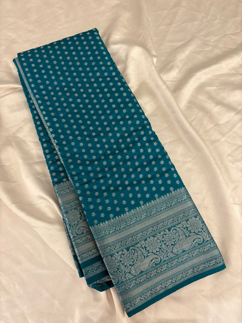 SAMITA - Sapphire Blue Silver Butta Soft Silk Designer Saree