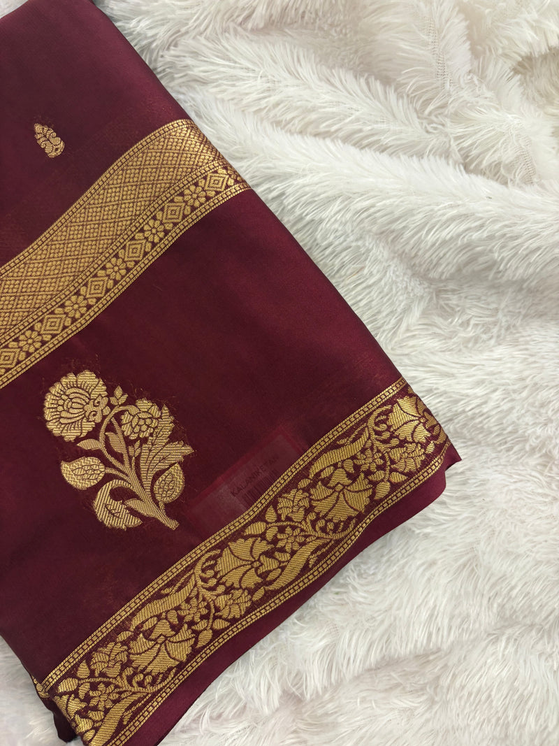 Brown Crepe Silk Saree with Sunflower Bentex Border