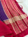 Purple x Pink Chex Pattern Assam Silk Saree with Pink Chex Blouse SALE