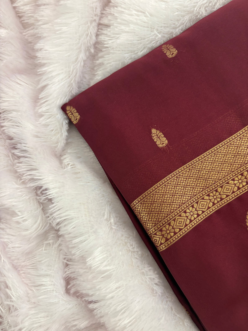 Brown Crepe Silk Saree with Sunflower Bentex Border