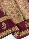 Brown Crepe Silk Saree with Sunflower Bentex Border