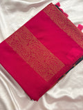 Rani Pink x Bottle Green Soft Cotton Designer Saree with Box Pattern and Zari