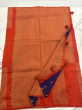 Orange x Purple Soft Cotton Designer Saree with Box Pattern and Zari