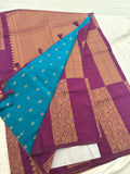 Purple x Rama Blue Soft Cotton Designer Saree with Box Pattern and Zari