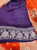 Rust Orange Chinon Georgette Saree with Silver Butti and Grand Leaf Pallu JU24