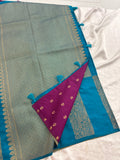 Rama Blue x Purple Soft Cotton Designer Saree with Box Pattern and Zari