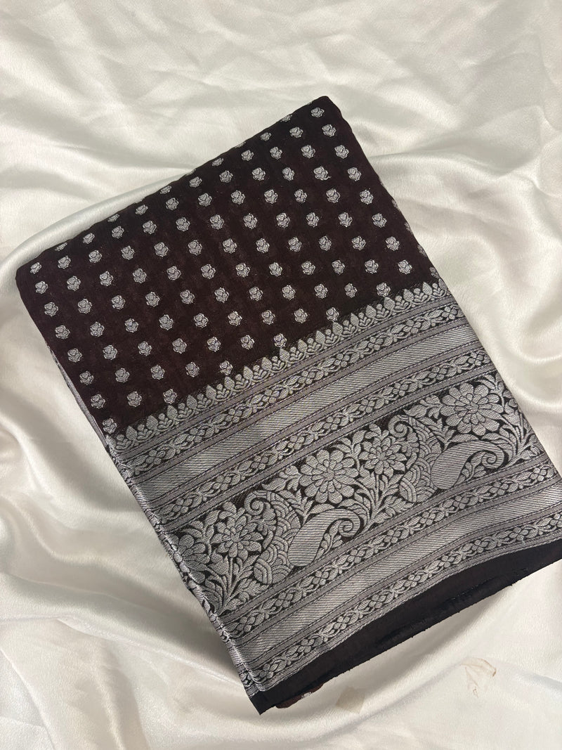 SAMITA - Brown Silver Butta Soft Silk Designer Saree
