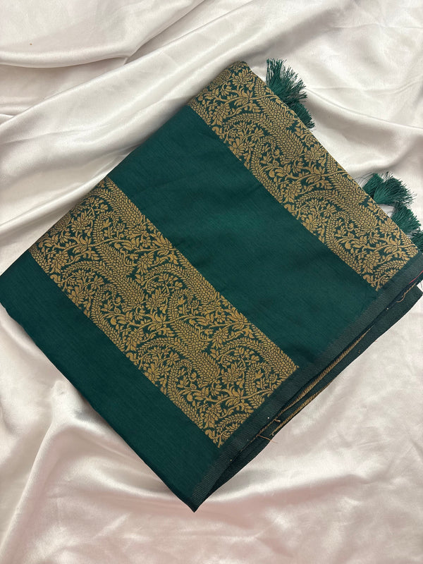 Bottle Green x Orange Soft Cotton Designer Saree with Box Pattern and Zari-AU3