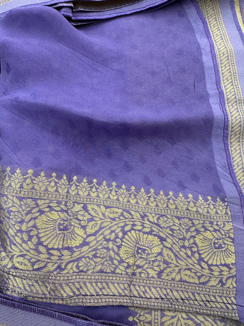 Greyish Purple Shaded Georgette Designer Saree with Small Gold Butta JU24