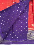 Orange into Purple Viscose Checks Saree with Peacock Butta SALE