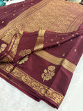 Brown Crepe Silk Saree with Sunflower Bentex Border