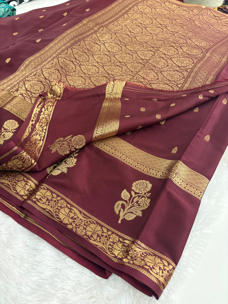Brown Crepe Silk Saree with Sunflower Bentex Border