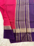 Pink x Purple Chex Pattern Assam Silk Saree with Purple Chex Blouse SALE