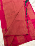 Rani Pink x Bottle Green Soft Cotton Designer Saree with Box Pattern and Zari