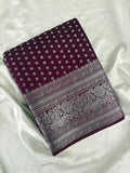SAMITA - Wine Silver Butta Soft Silk Designer Saree