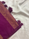 Purple x Rama Blue Soft Cotton Designer Saree with Box Pattern and Zari