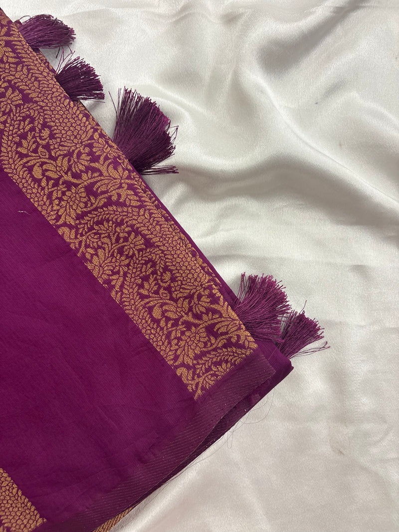 Purple x Rama Blue Soft Cotton Designer Saree with Box Pattern and Zari