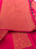 Rani Pink x Bottle Green Soft Cotton Designer Saree with Box Pattern and Zari