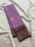 Pink x Purple Semi Silk Saree with Chex Pattern and Leaf Butta