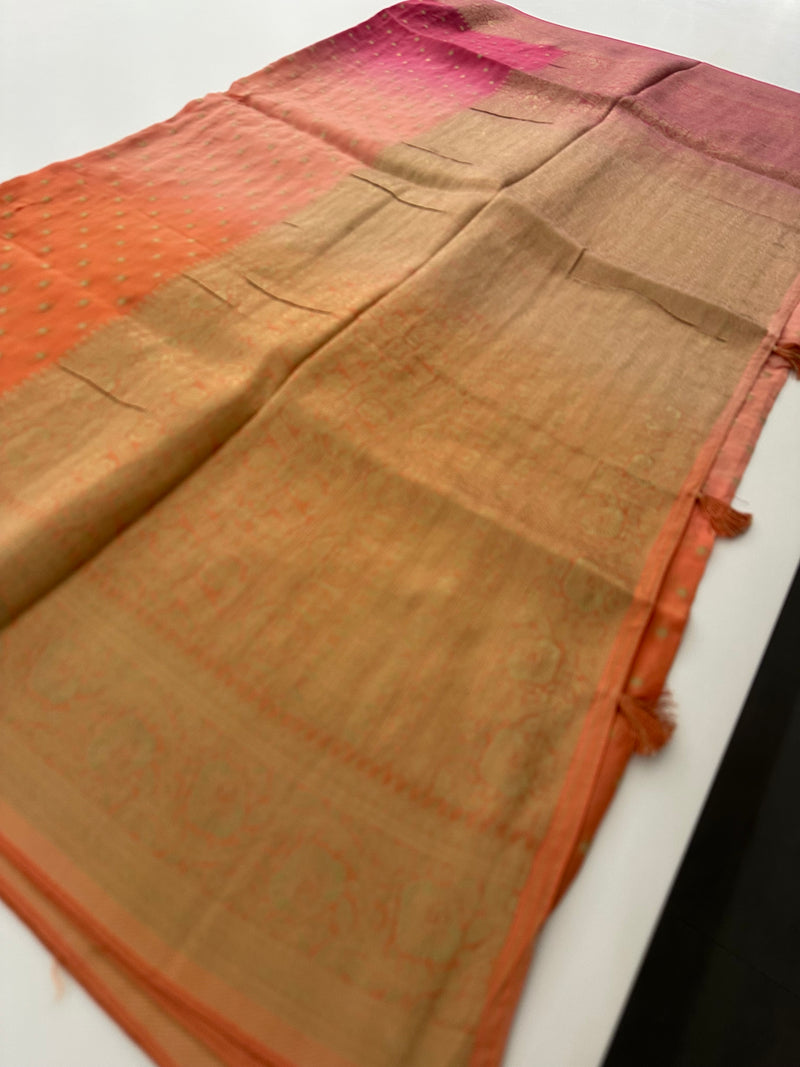 Baby Pink with Orange Shade Georgette Designer Saree with Small Gold Butta JU24