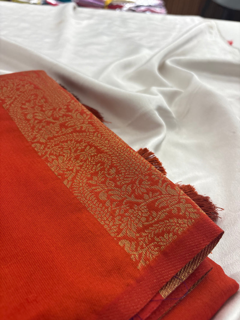 Orange x Purple Soft Cotton Designer Saree with Box Pattern and Zari
