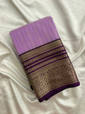 Pink x Purple Semi Silk Saree with Chex Pattern and Leaf Butta