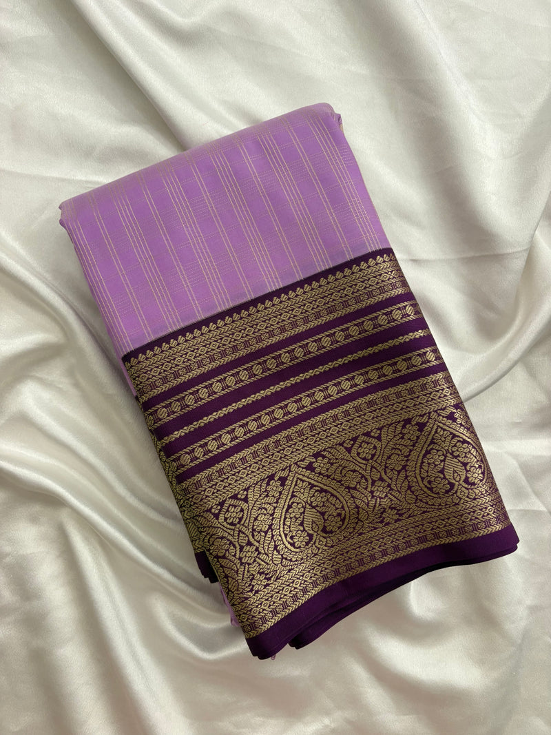 Pink x Purple Semi Silk Saree with Chex Pattern and Leaf Butta