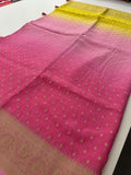 Yellow Pink Shade Georgette Designer Saree with Small Gold Butta JU24