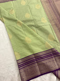 Pista Green x Purple Semi Silk Saree with Chex Pattern and Leaf Butta
