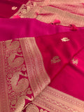 Rani Pink Satin Silk Saree with Zari Peacock Pattern and Bentex Border