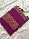 Purple x Rama Blue Soft Cotton Designer Saree with Box Pattern and Zari