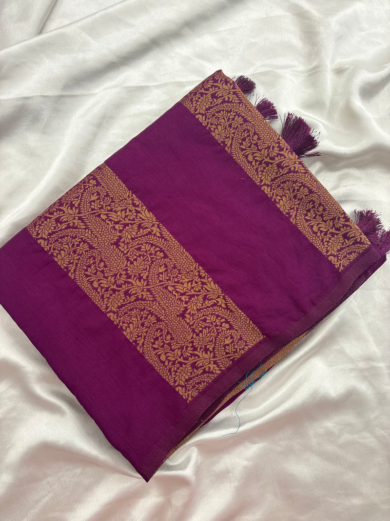 Purple x Rama Blue Soft Cotton Designer Saree with Box Pattern and Zari