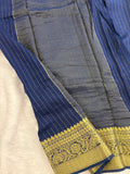 Navy Blue Stripes Viscose Saree with Matching Work Blouse SALE