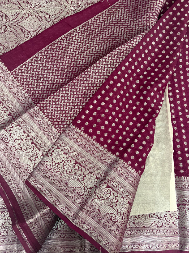 SAMITA - Wine Silver Butta Soft Silk Designer Saree