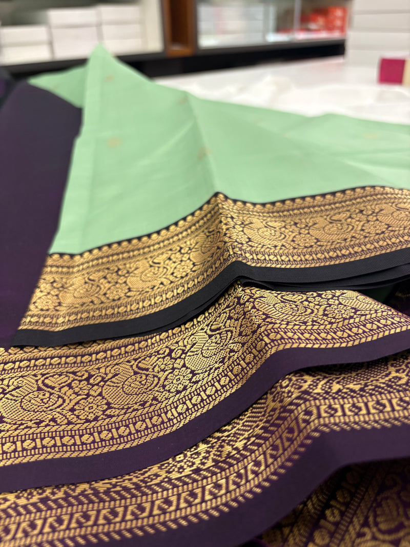Pure Mix Silk Saree - Pista Green x Purple - JU23