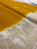 Yellow x Cream Viscose Silk Saree with Kalamkari Border and Stripe Butta Design SALE