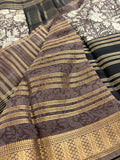 Black into Grey Floral Print Viscose Silk Saree SALE