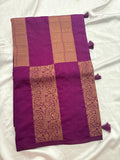 Purple x Rama Blue Soft Cotton Designer Saree with Box Pattern and Zari