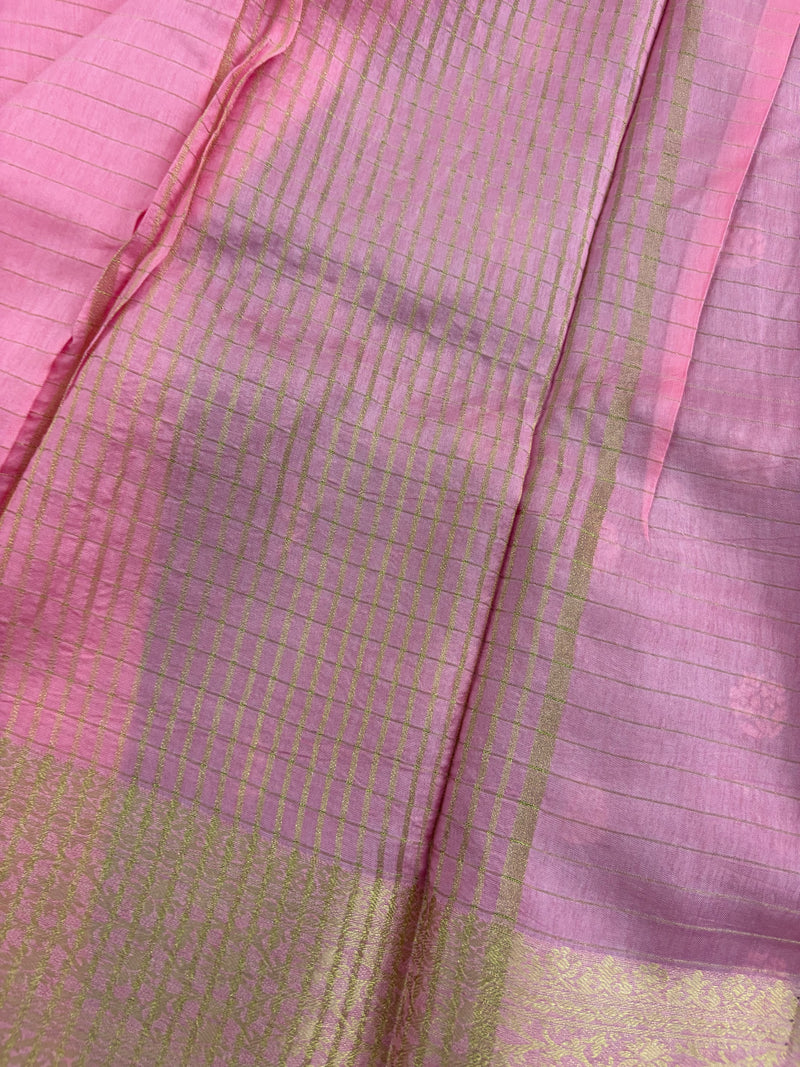 Baby Pink x Brown Viscose Stripe Pattern Saree SALE