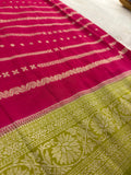 Pink x Green Viscose Silk Saree with Lines and Butta Pattern SALE