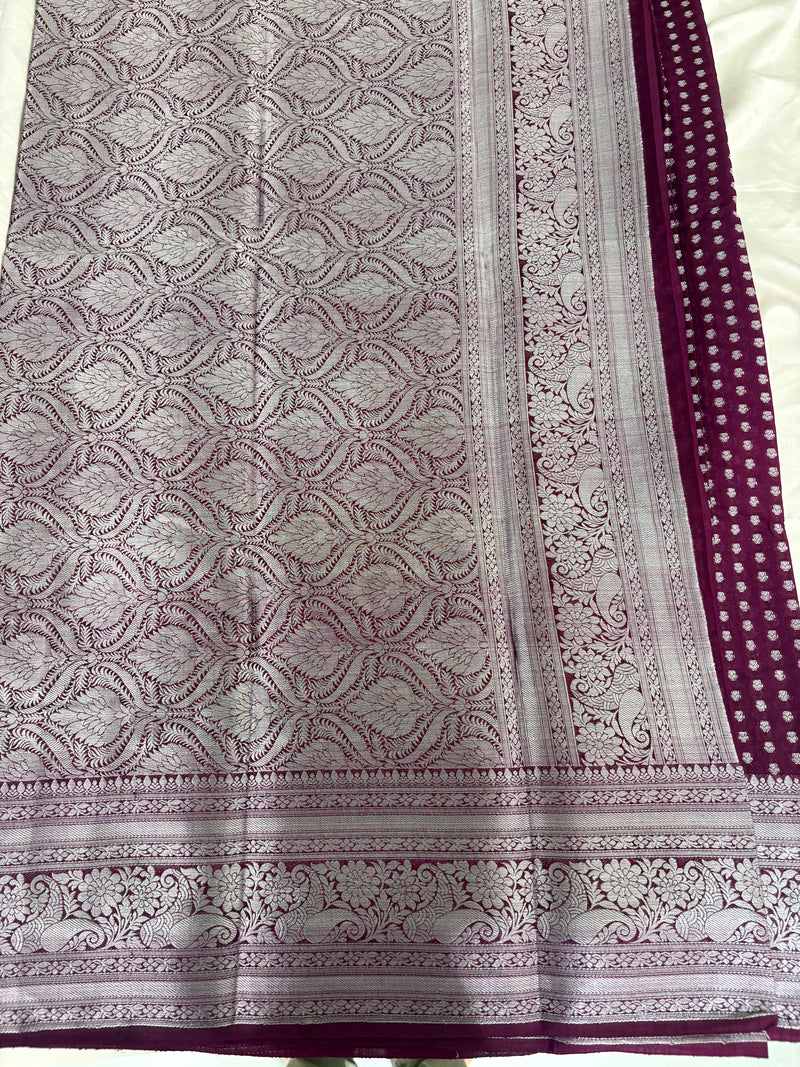 SAMITA - Wine Silver Butta Soft Silk Designer Saree