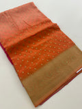 Baby Pink with Orange Shade Georgette Designer Saree with Small Gold Butta JU24
