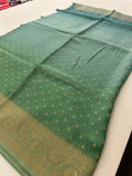 Light Blue with Pista Green Shade Georgette Designer Saree with Small Gold Butta JU24