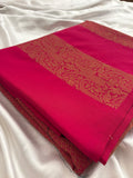 Rani Pink x Bottle Green Soft Cotton Designer Saree with Box Pattern and Zari