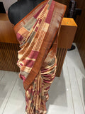 Abstract Square Box Print Chander Mul Saree - Beige Maroon JU25
