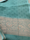 Light Blue with Pista Green Shade Georgette Designer Saree with Small Gold Butta JU24