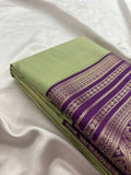 Pista Green x Purple Semi Silk Saree with Chex Pattern and Leaf Butta