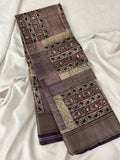 Abstract Square Box Print Chander Mul Saree - Beige Purple JU25