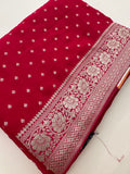 Rani Pink Chinon Georgette Saree with Silver Butti and Grand Leaf Pallu JU24