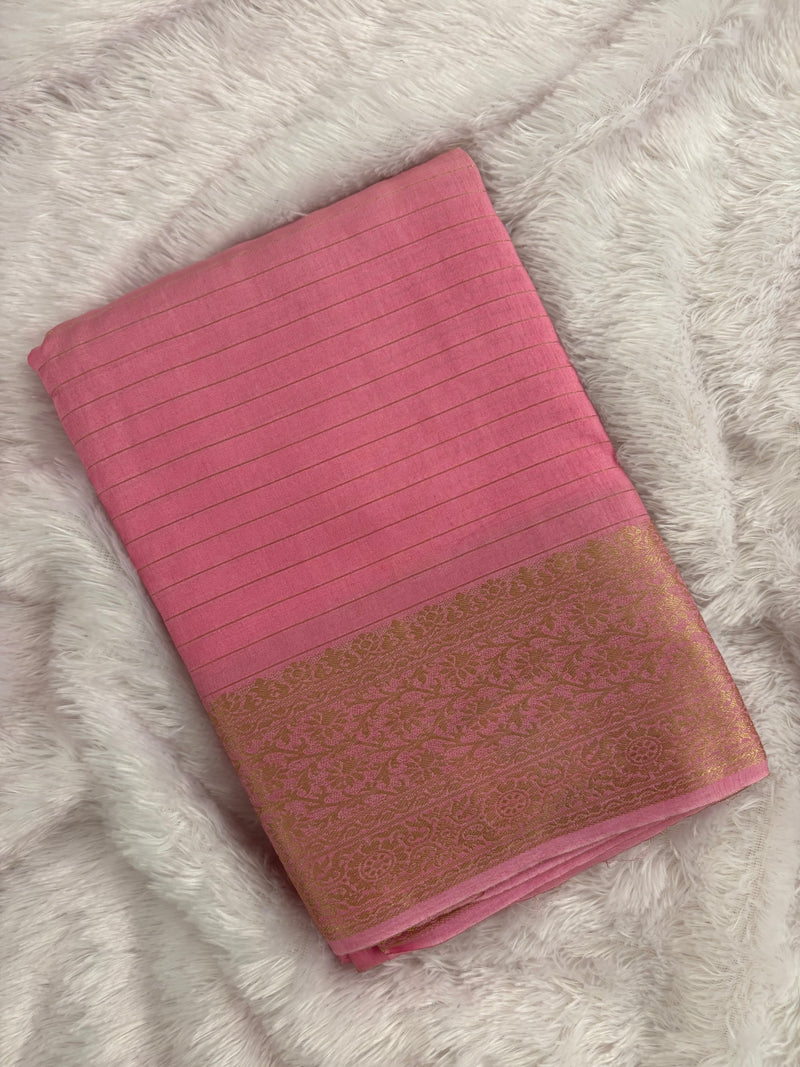 Baby Pink x Brown Viscose Stripe Pattern Saree SALE